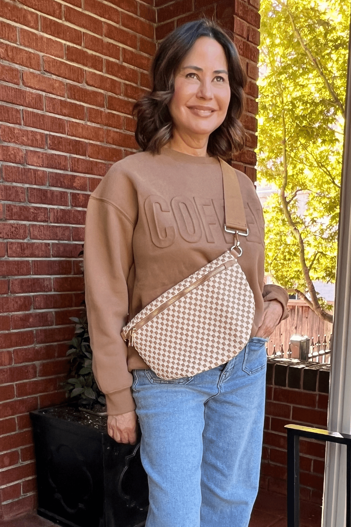 Presley Woven Bum Bag - Checkered Tan - jorjanna