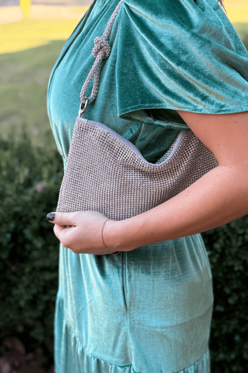 Alexis Rhinestone Bag - Silver - jorjanna