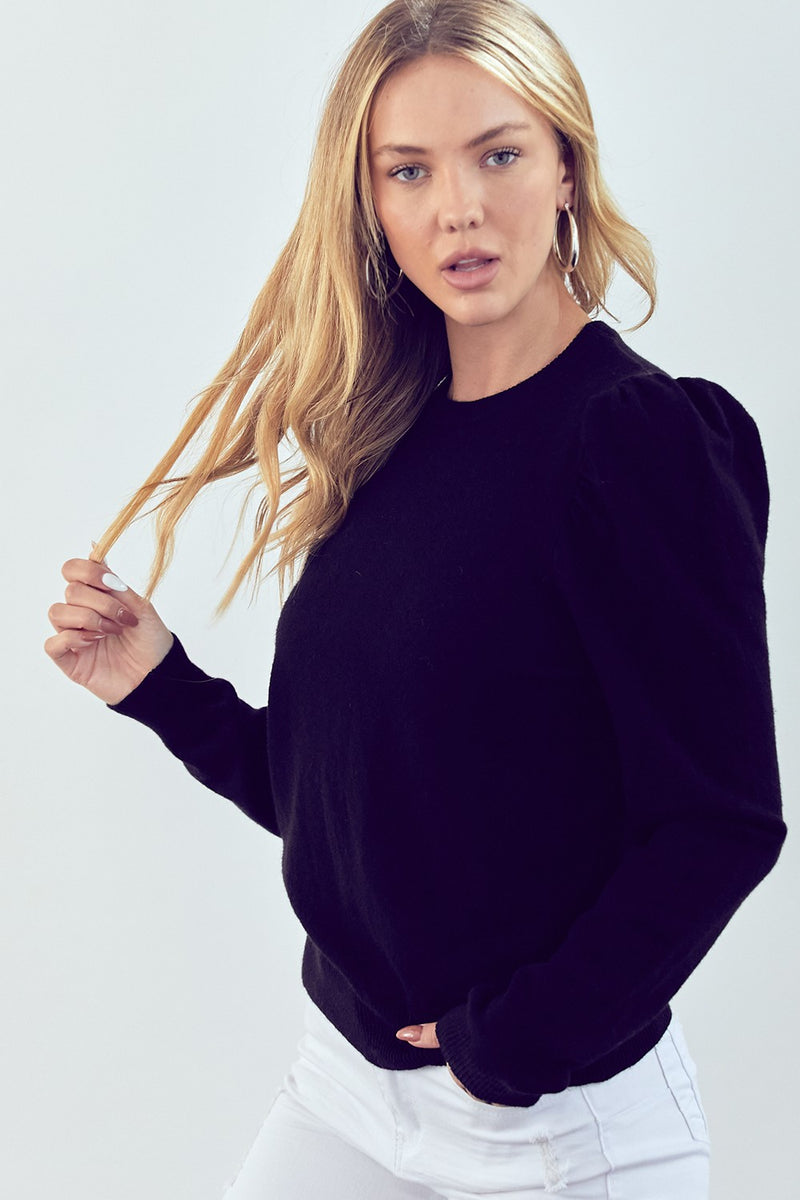 Frances Puff Sleeve Sweater - Black