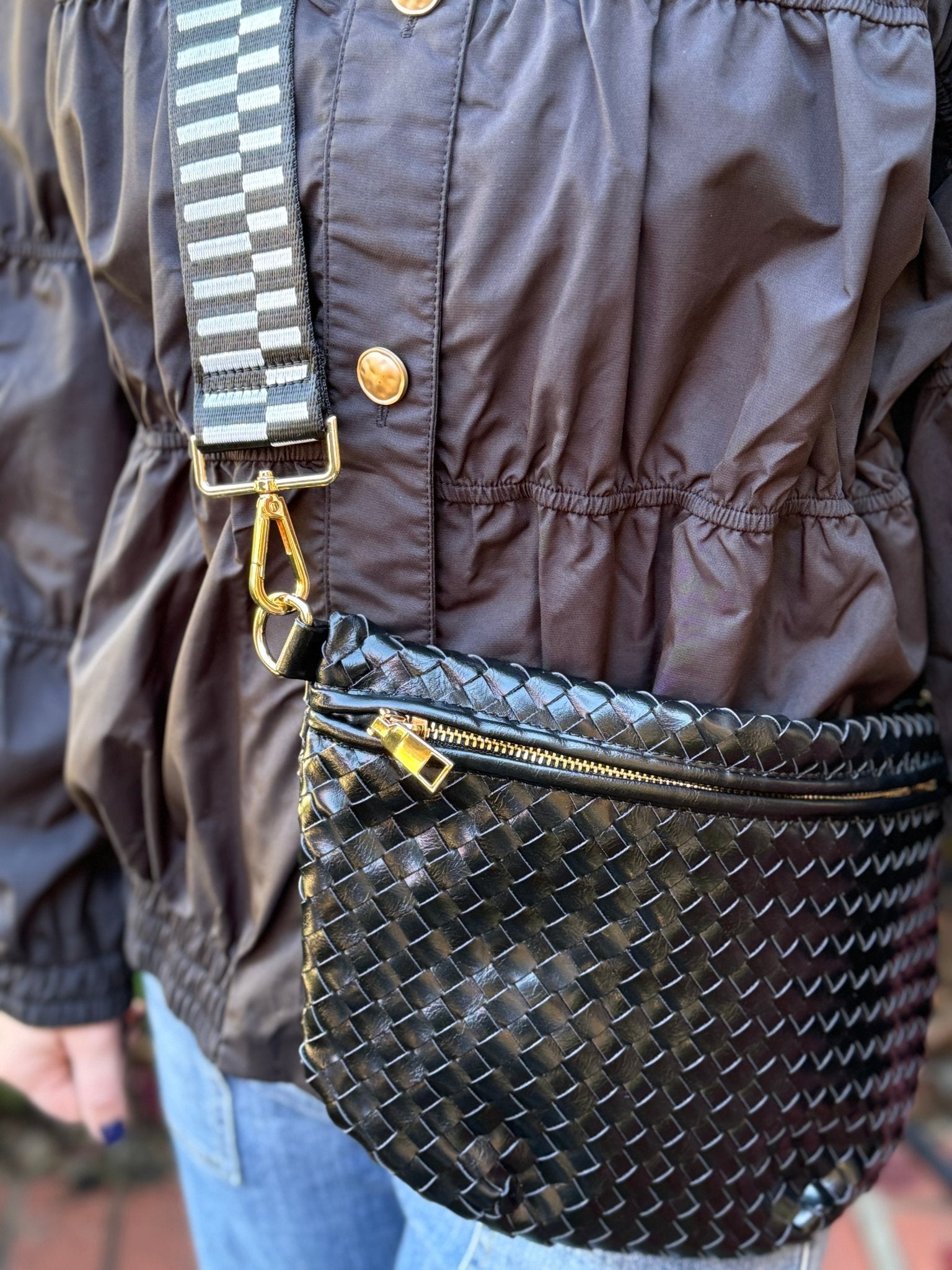 Presley Woven Bum Bag - Black - jorjanna