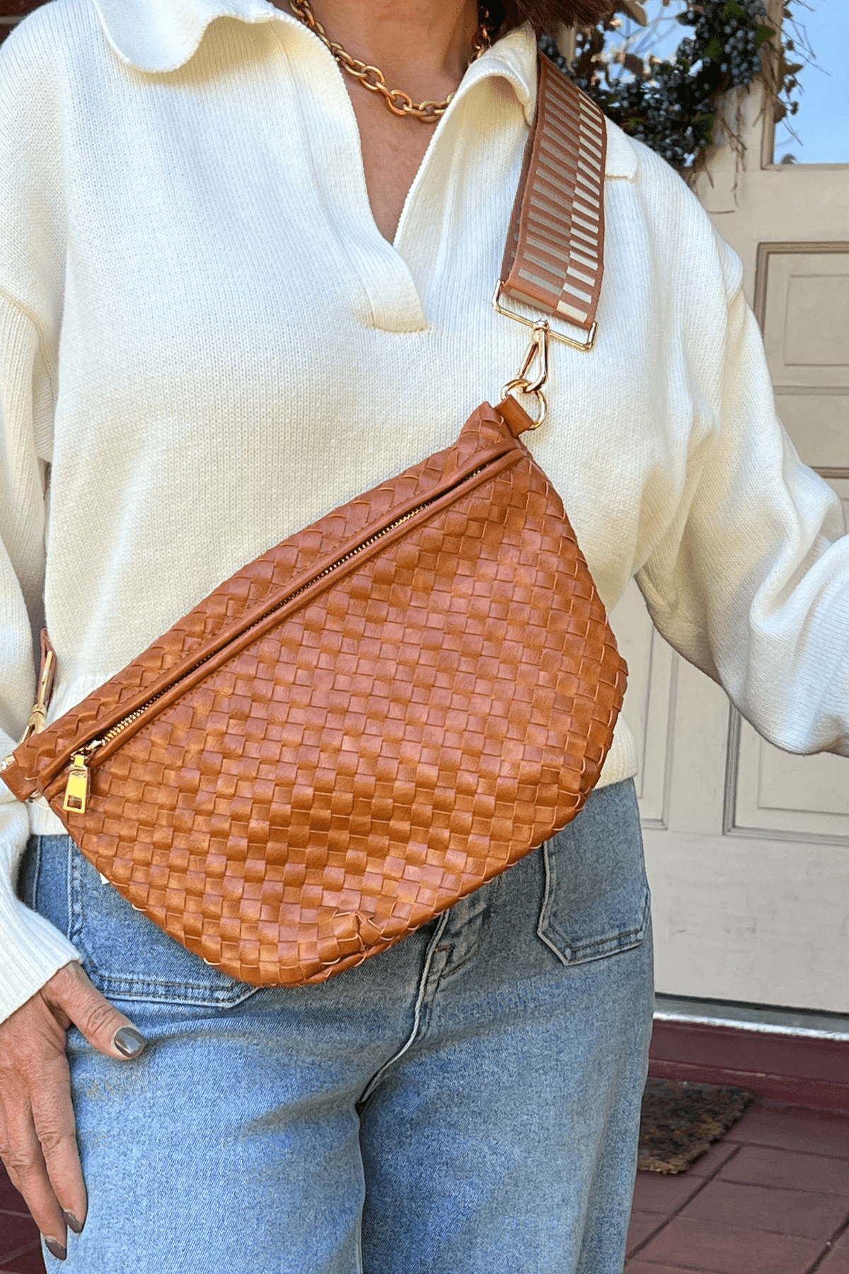 Presley Woven Bum Bag - Caramel - jorjanna