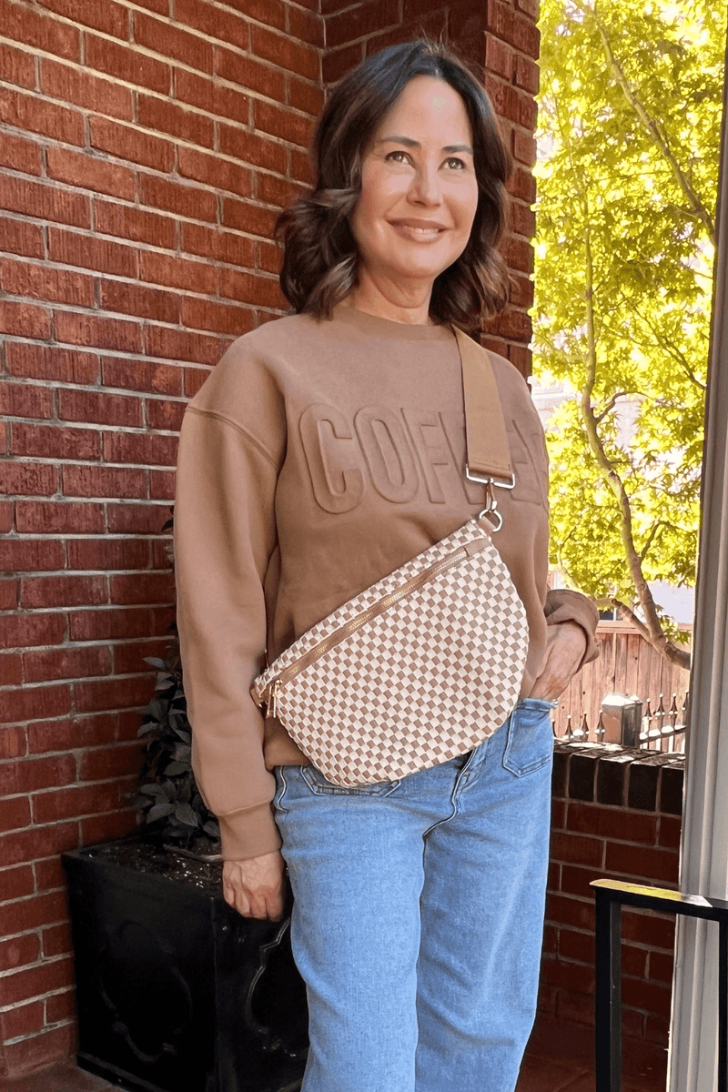 Presley Woven Bum Bag - Checkered Tan - jorjanna