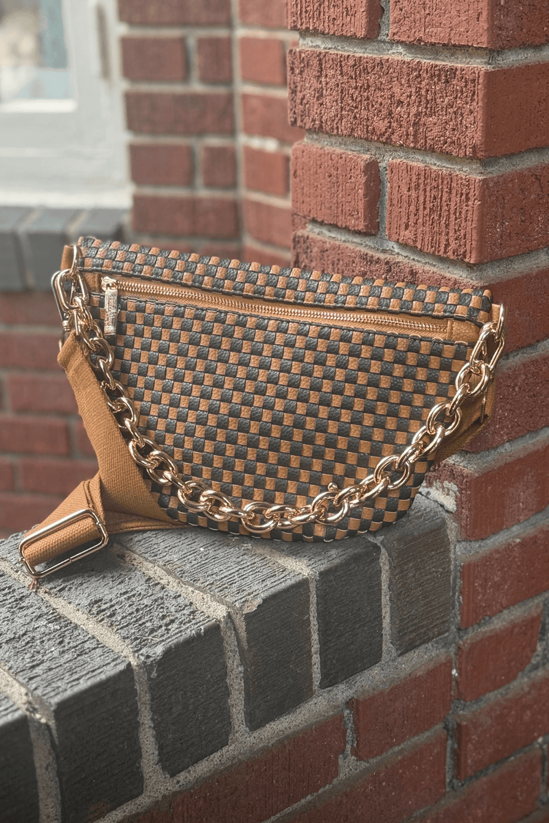 Presley Woven Bum Bag - Coffee and Black - jorjanna