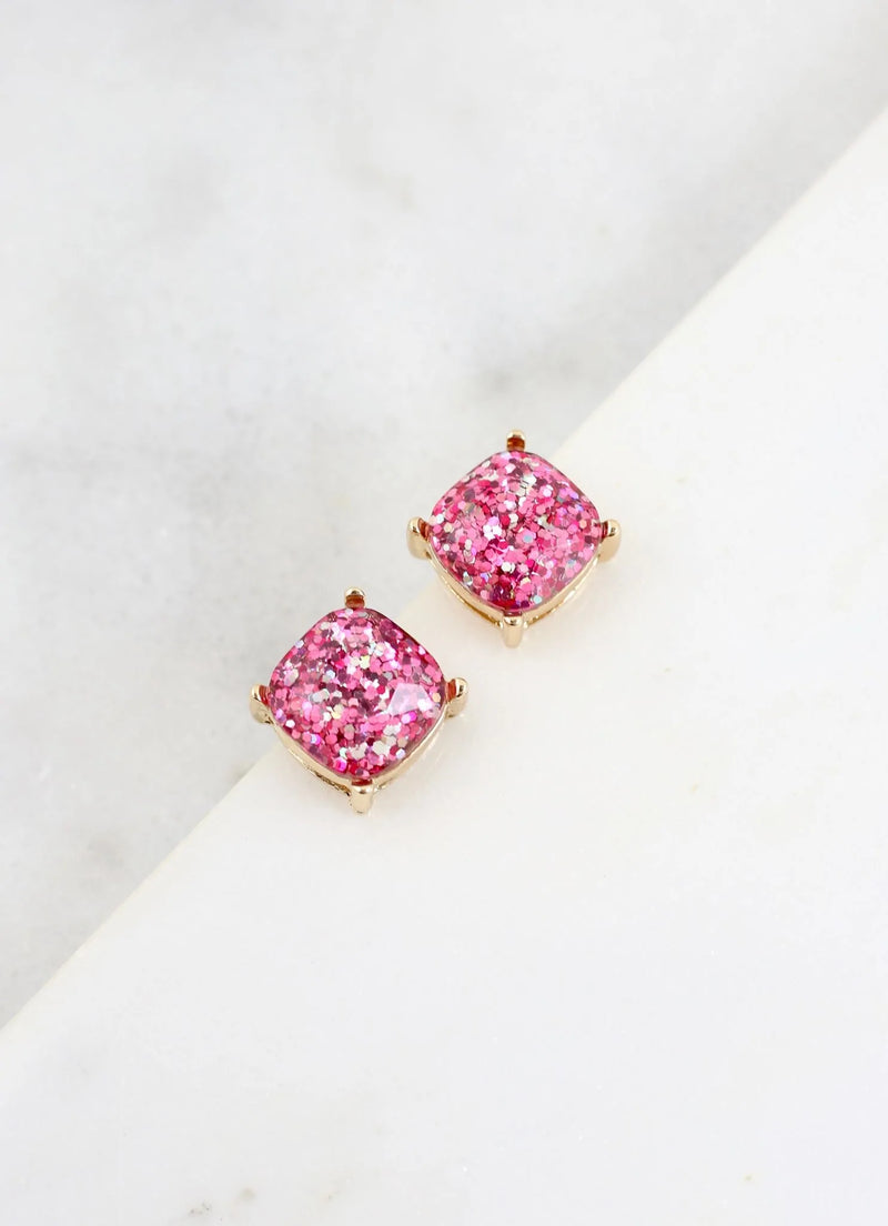 Annabelle Glitter Stud Earring - Fuschia