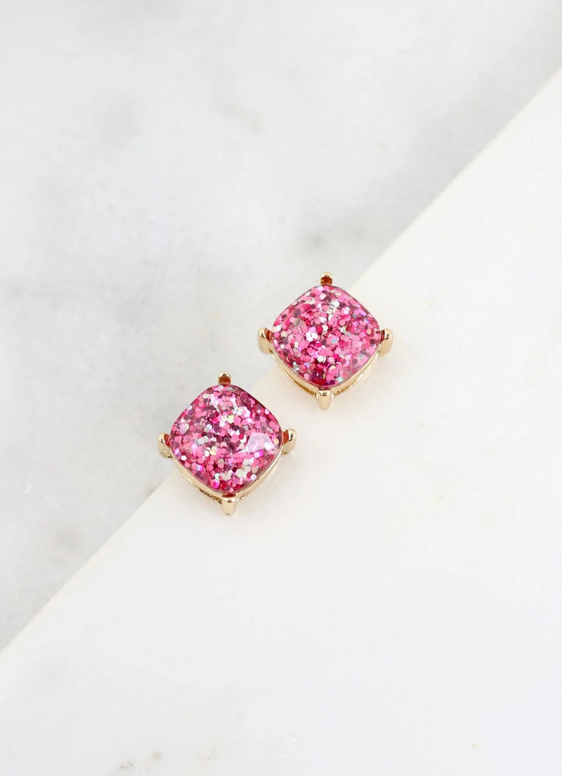 Annabelle Glitter Stud Earring - Fuschia - jorjanna