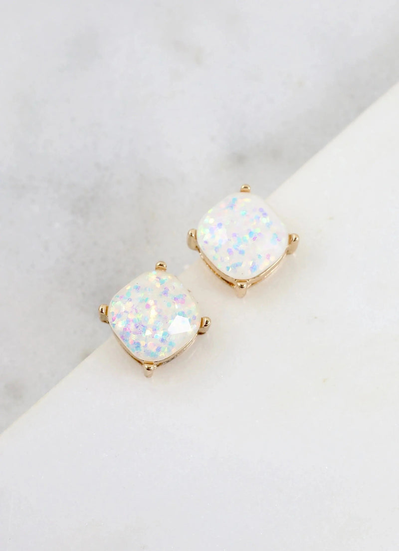 Annabelle Glitter Stud Earring - White Opal - jorjanna
