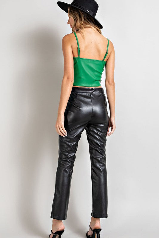 Brady Black Faux Leather Slit Pants - FINAL SALE