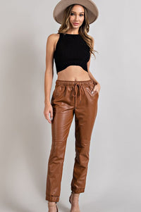 Carnaby Faux Leather Joggers - Camel - FINAL SALE