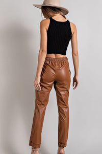 Carnaby Faux Leather Joggers - Camel - FINAL SALE