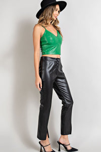 Brady Black Faux Leather Slit Pants - FINAL SALE