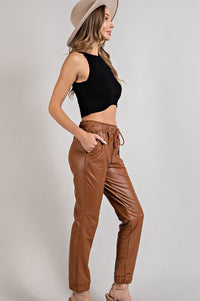 Carnaby Faux Leather Joggers - Camel - FINAL SALE