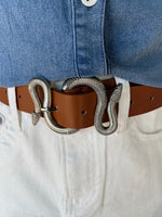 Andrus Silver Snake Leather Belt - Cognac